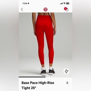 Lululemon Red base pace high rise 25” tight